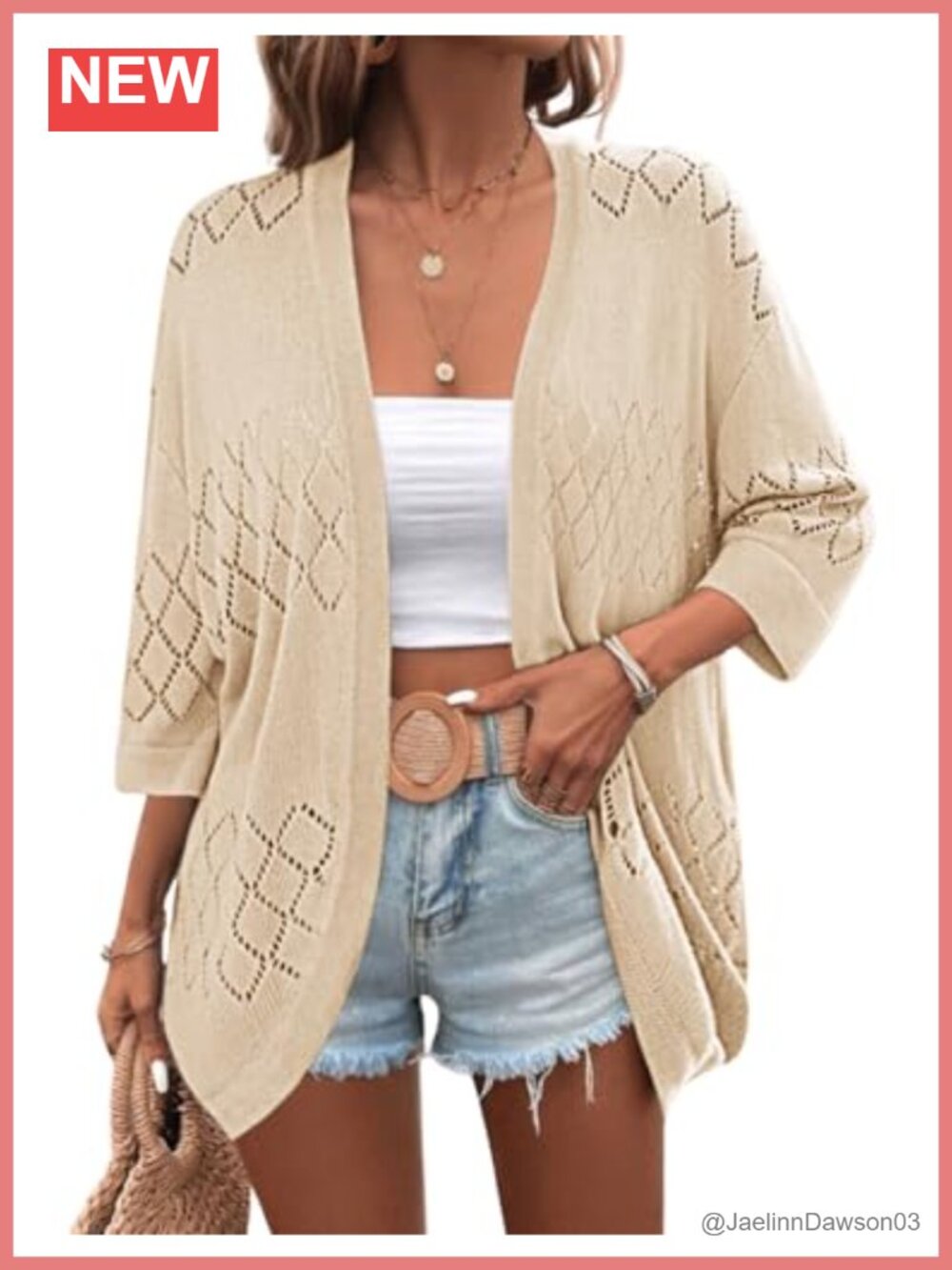 Zeagoo Womens Lightweight Crochet Cardigan Open Front 3/4 Sleeve Knit Boho